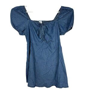 Forever 21 Plus Denim Dress 2X Puff Sleeve Smocked Back Casual Feminine Blue